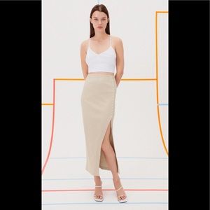 New Zara Ribbed Midi Skirt Beige